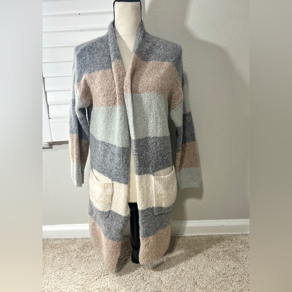 Women’s Cardigan Sweater size XS Long Multicolor Neutral Office Work Knit - Picture 3 of 8